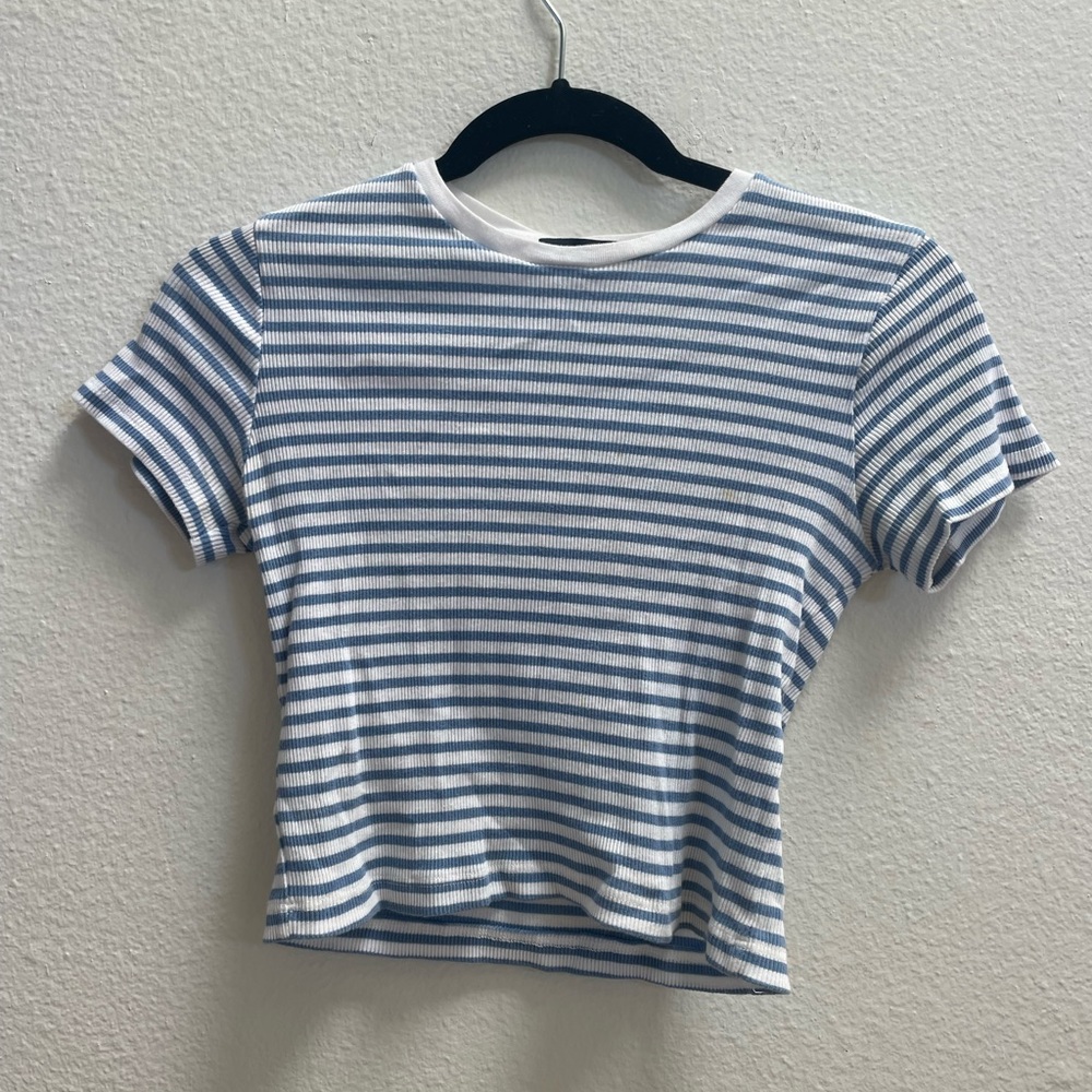 Brandy Melville White and Blue Striped Top